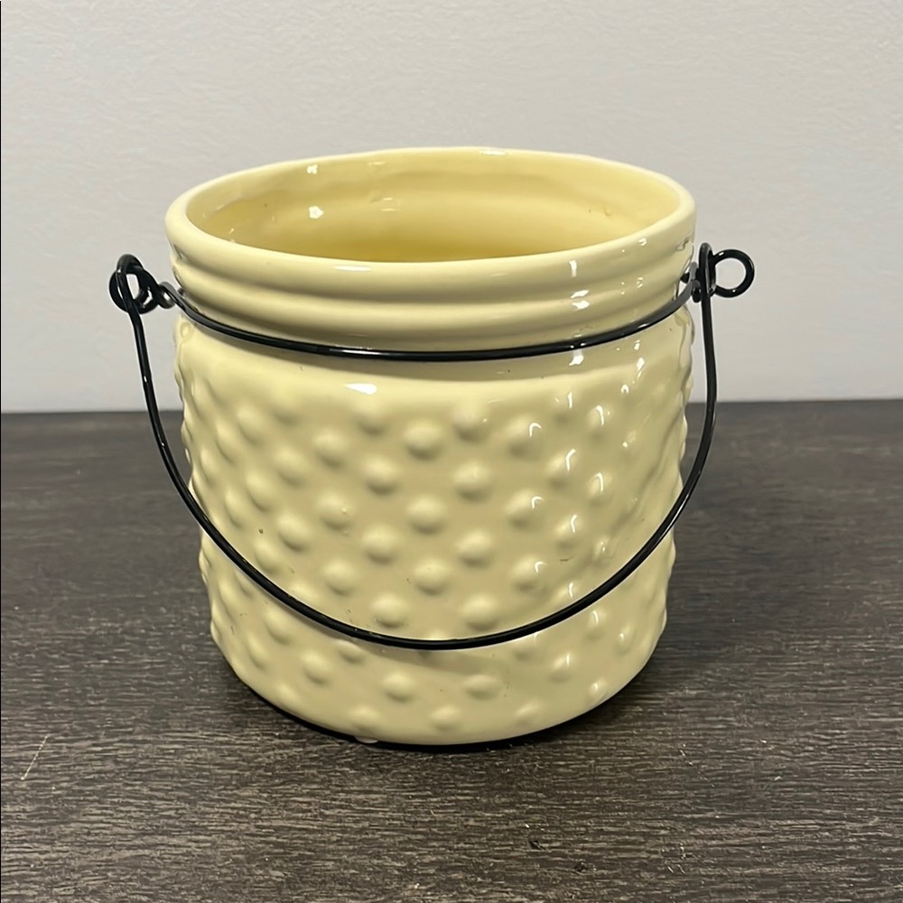 Ceramic 5”Hx5”W Textured Yellow Candle Holder with Handle
